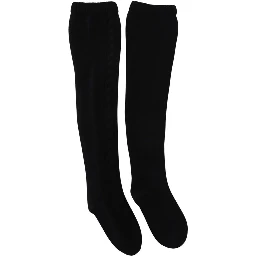 Black Wool Knit Calf Long Women Accessory Socks