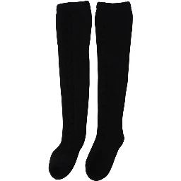 Black Wool Knit Calf Long Women Accessory Socks
