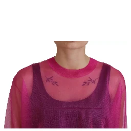 Fuchsia Polyester Crewneck Pullover Sweater
