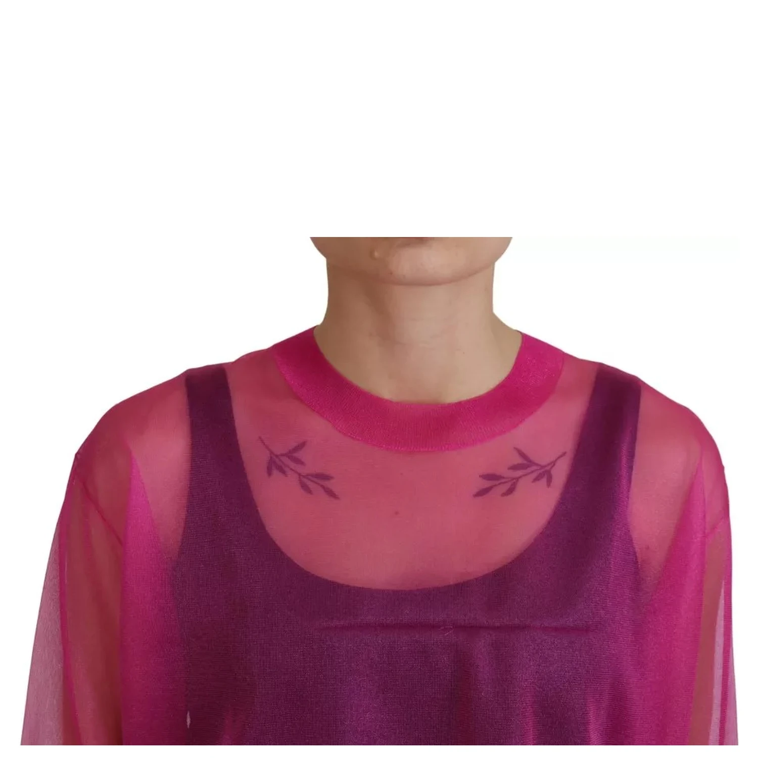 Fuchsia Polyester Crewneck Pullover Sweater