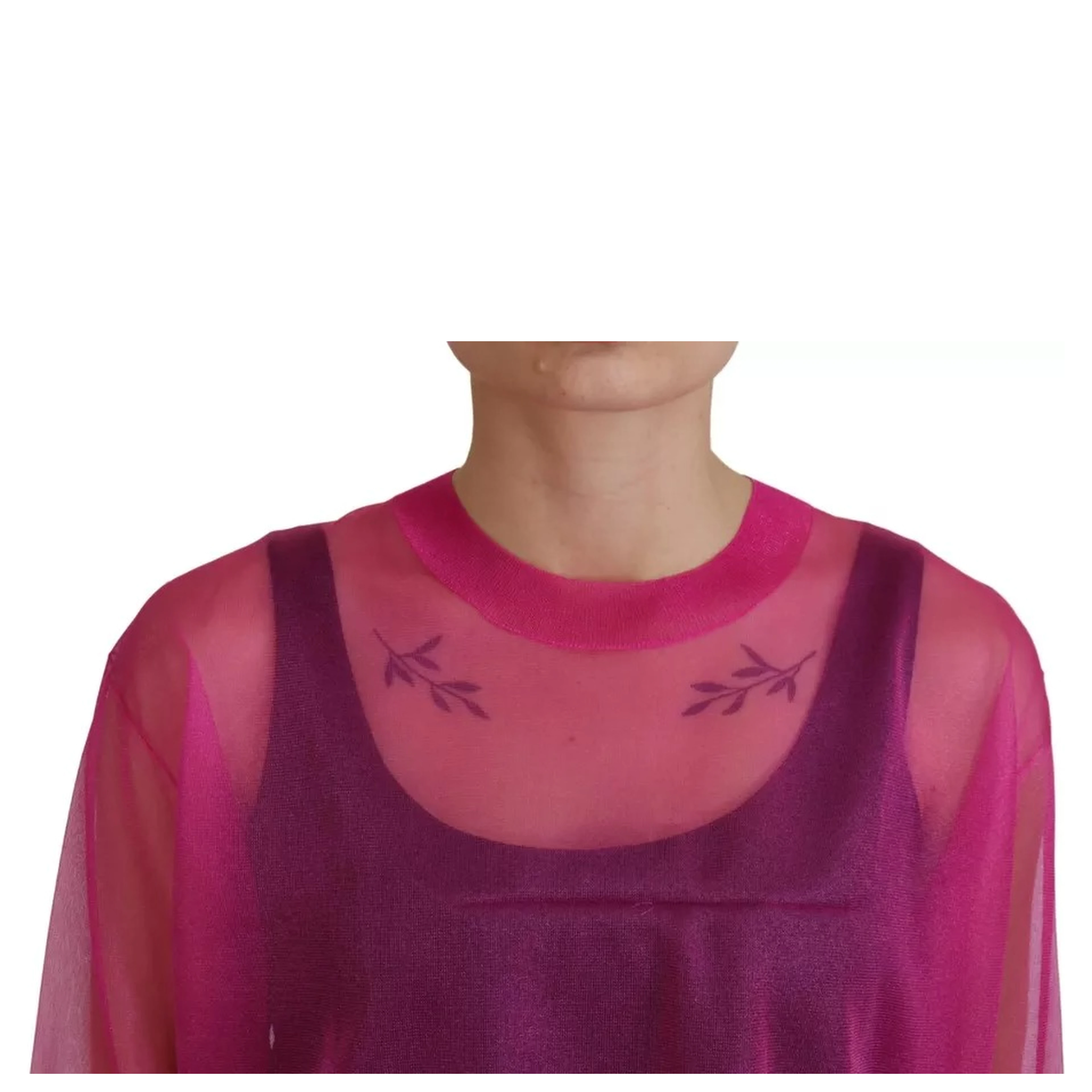 Fuchsia Polyester Crewneck Pullover Sweater
