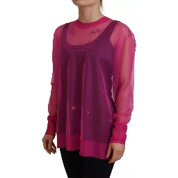 Fuchsia Polyester Crewneck Pullover Sweater