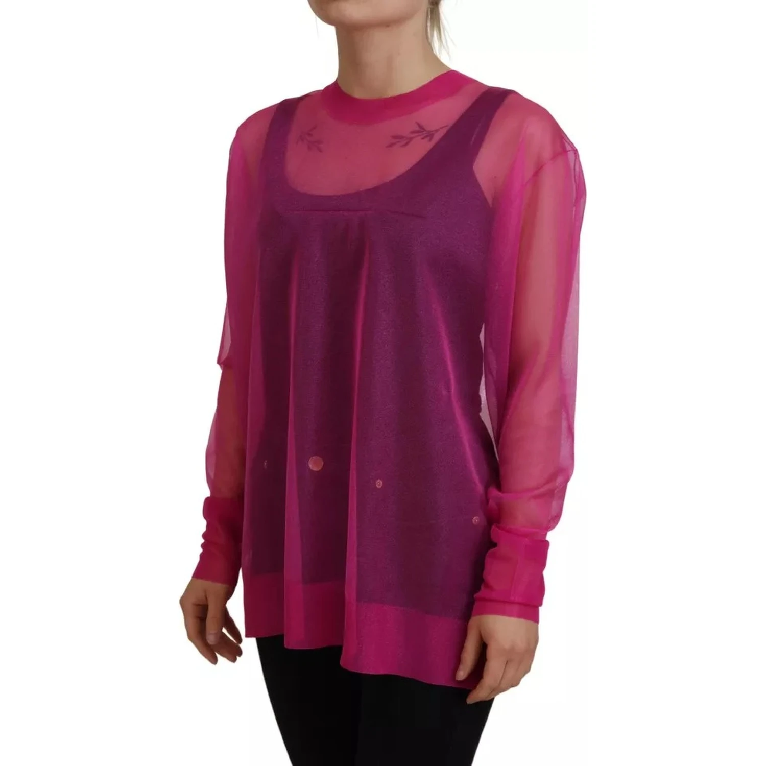 Fuchsia Polyester Crewneck Pullover Sweater