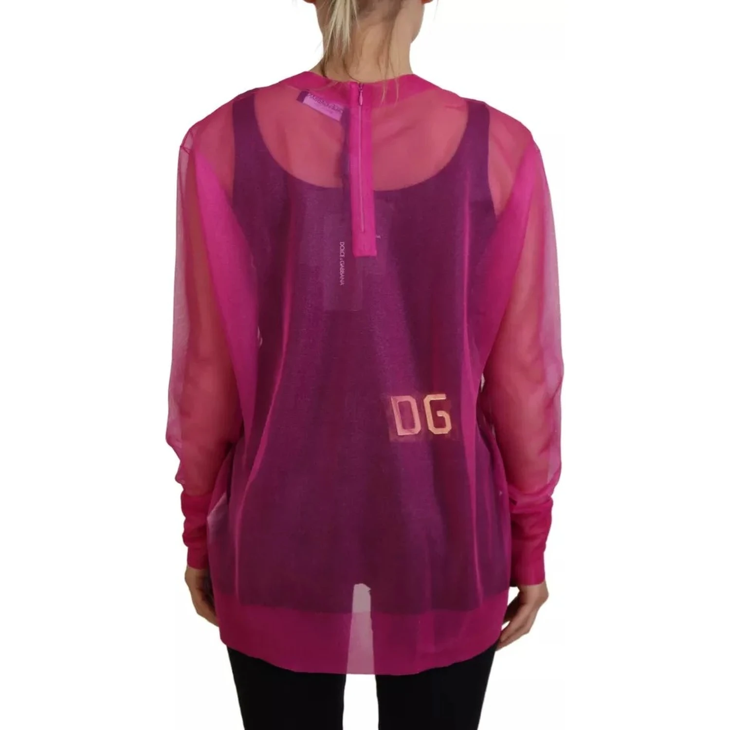 Fuchsia Polyester Crewneck Pullover Sweater