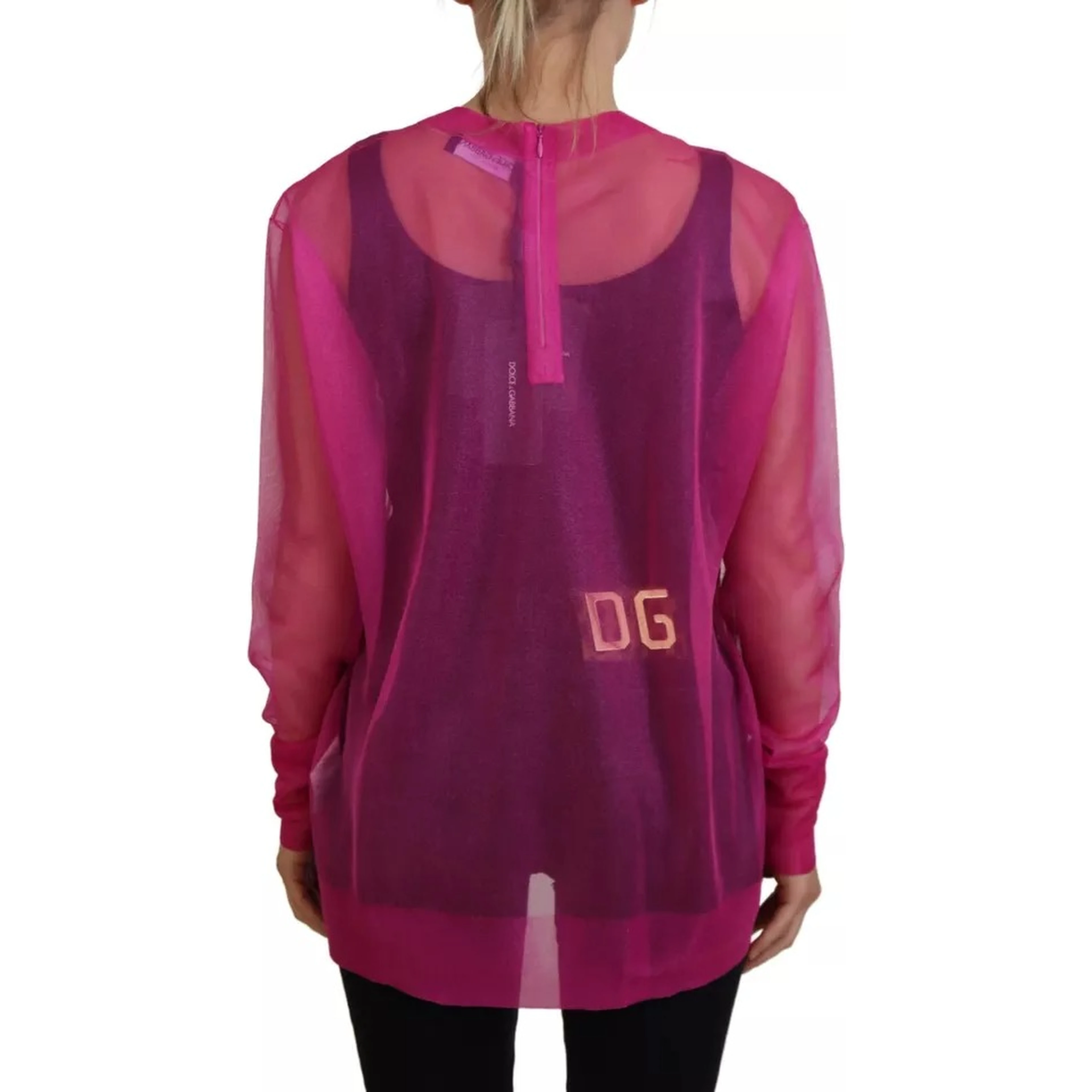 Fuchsia Polyester Crewneck Pullover Sweater