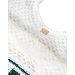 White Green Knitted Cotton Logo Shopping Tote Bag