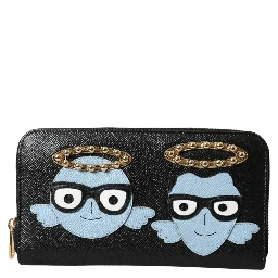 Black Blue Leather #DGFAMILY Zipper Continental Men Wallet