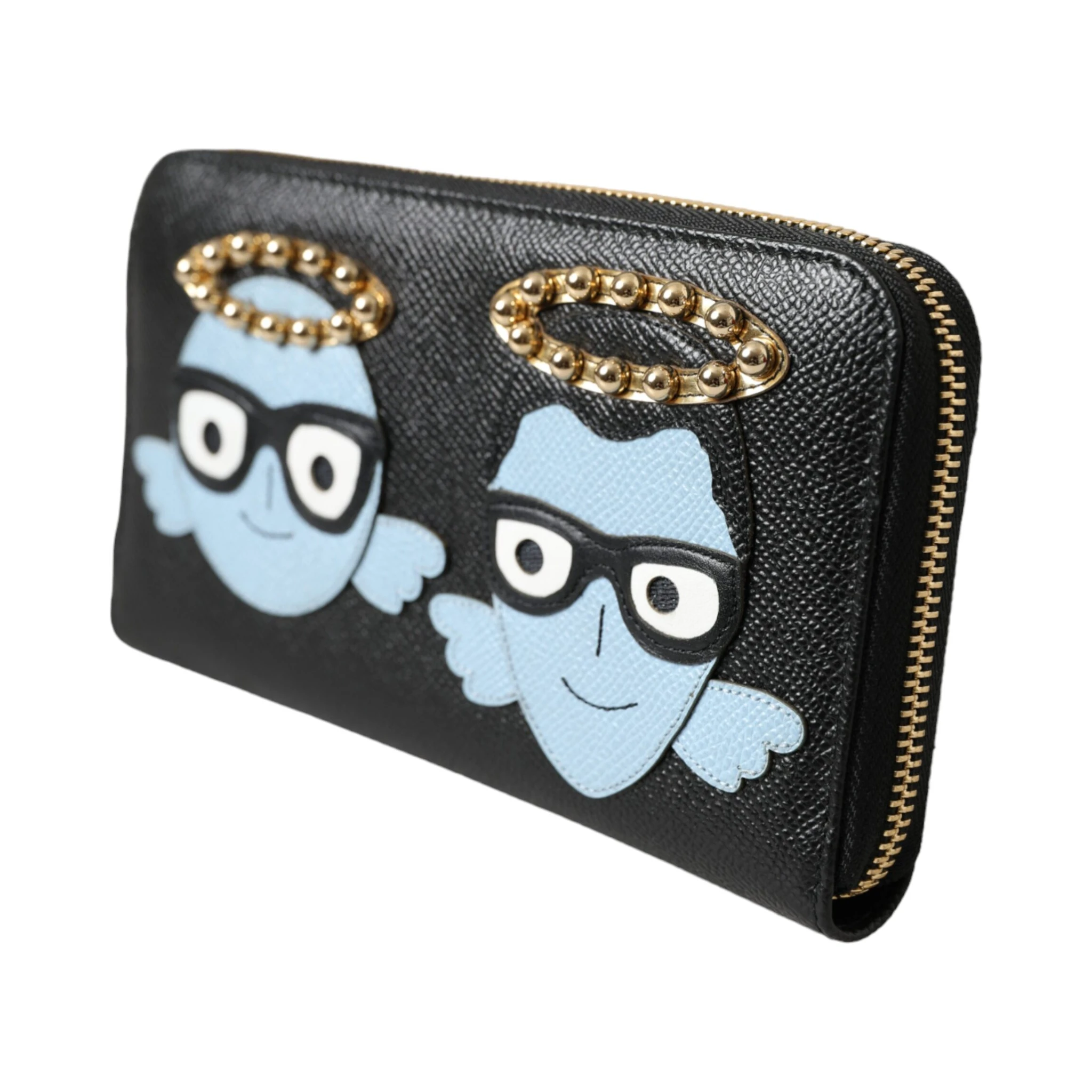 Black Blue Leather #DGFAMILY Zipper Continental Men Wallet