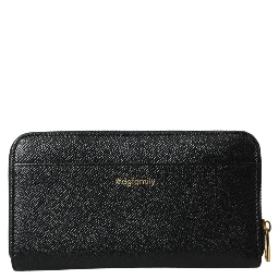 Black Blue Leather #DGFAMILY Zipper Continental Men Wallet