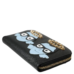 Black Blue Leather #DGFAMILY Zipper Continental Men Wallet