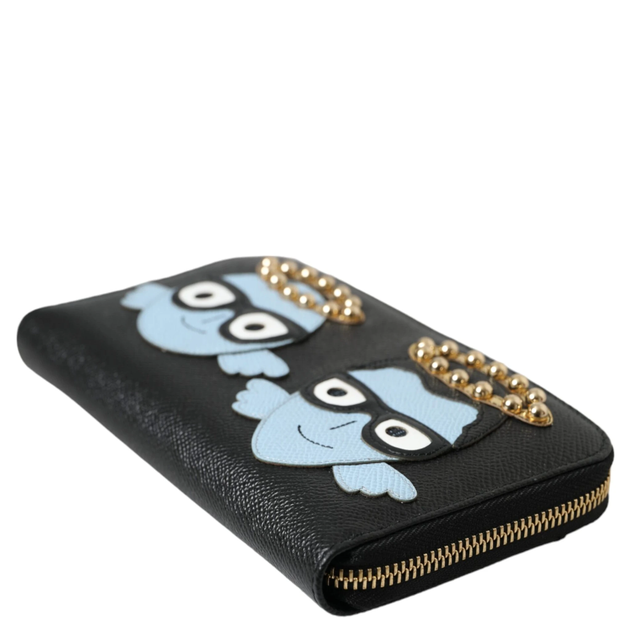 Black Blue Leather #DGFAMILY Zipper Continental Men Wallet