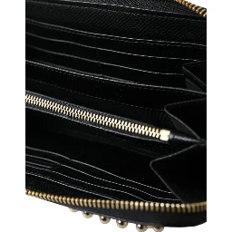 Black Blue Leather #DGFAMILY Zipper Continental Men Wallet