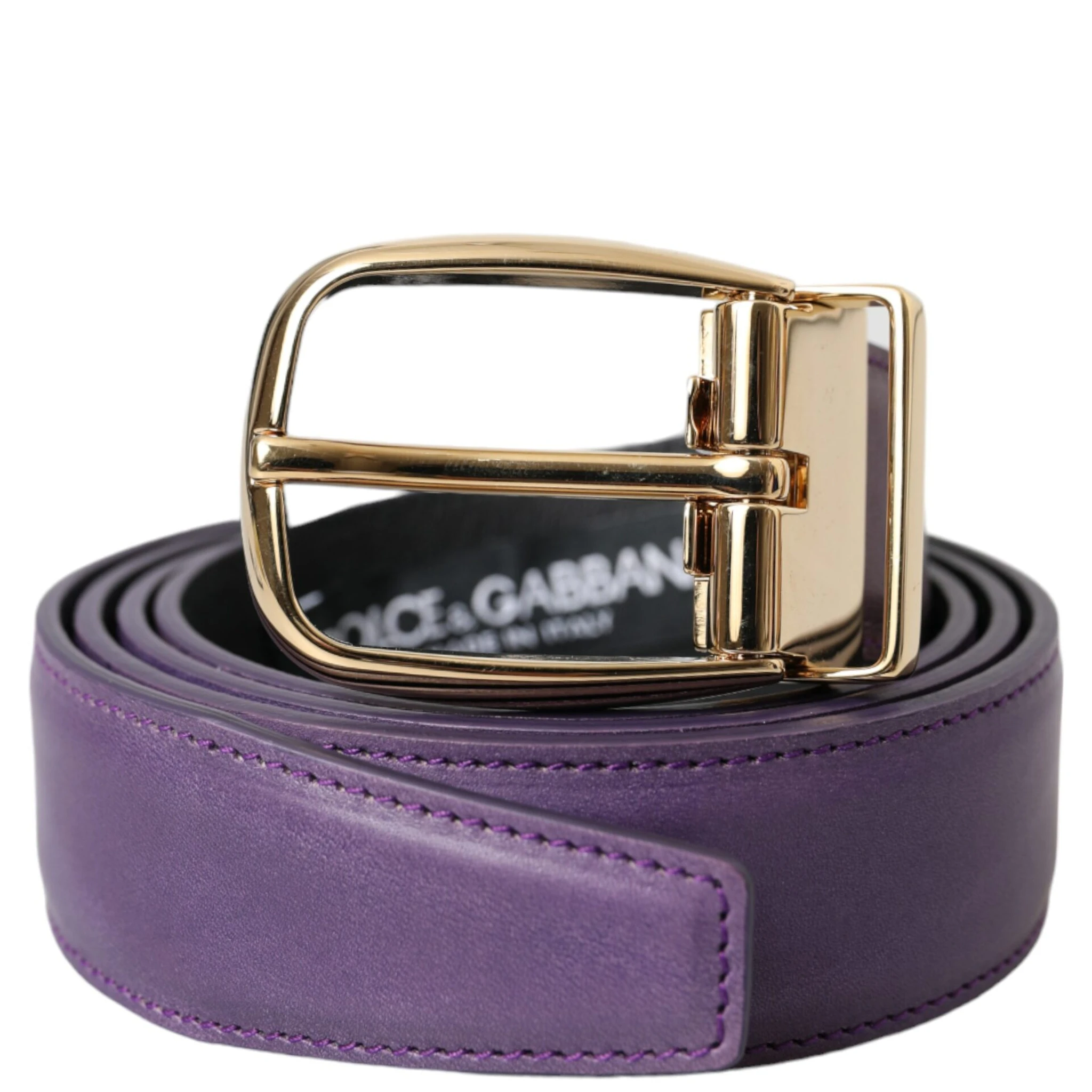 Purple Leather Gold Metal Buckle Belt Men