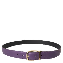Purple Leather Gold Metal Buckle Belt Men