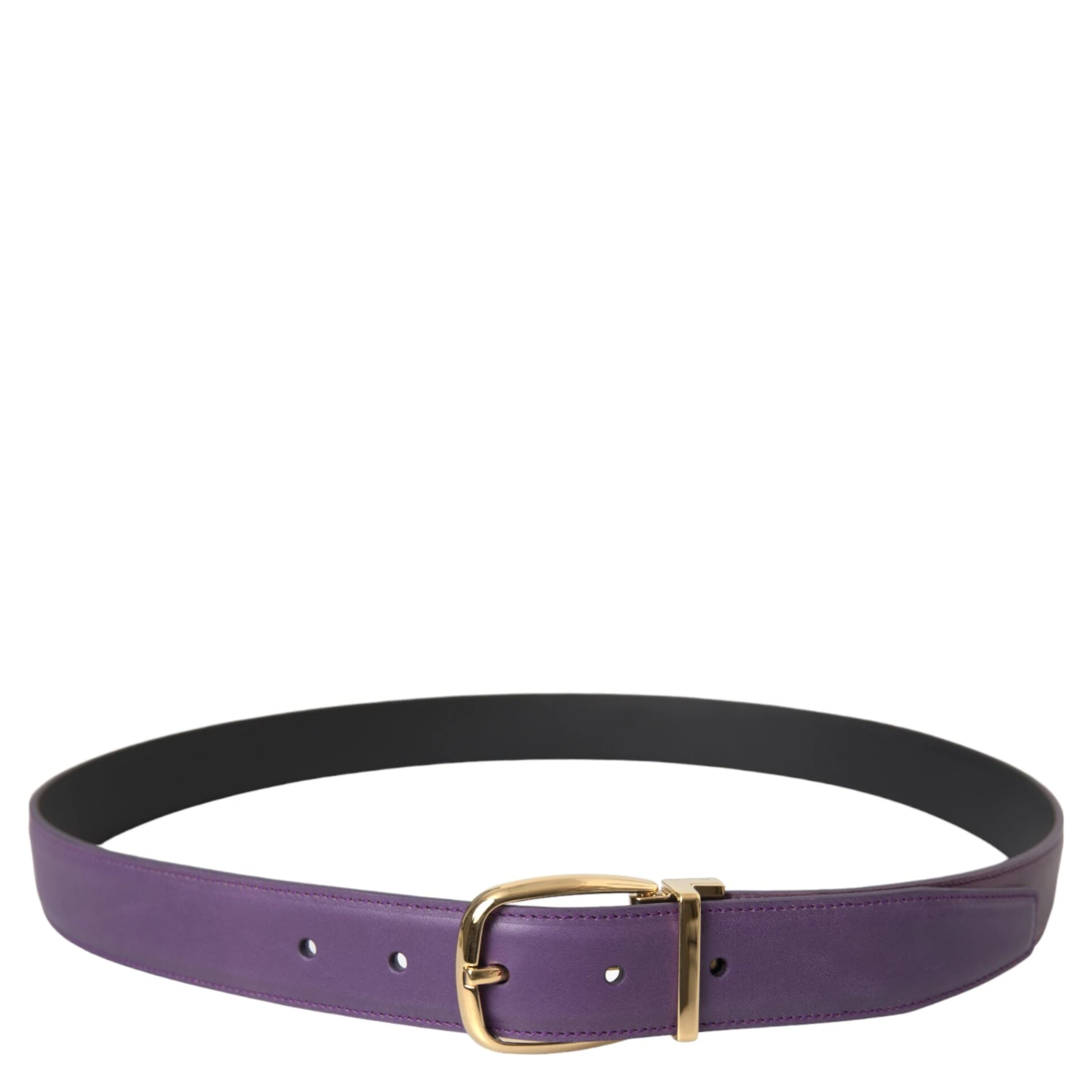 Purple Leather Gold Metal Buckle Belt Men