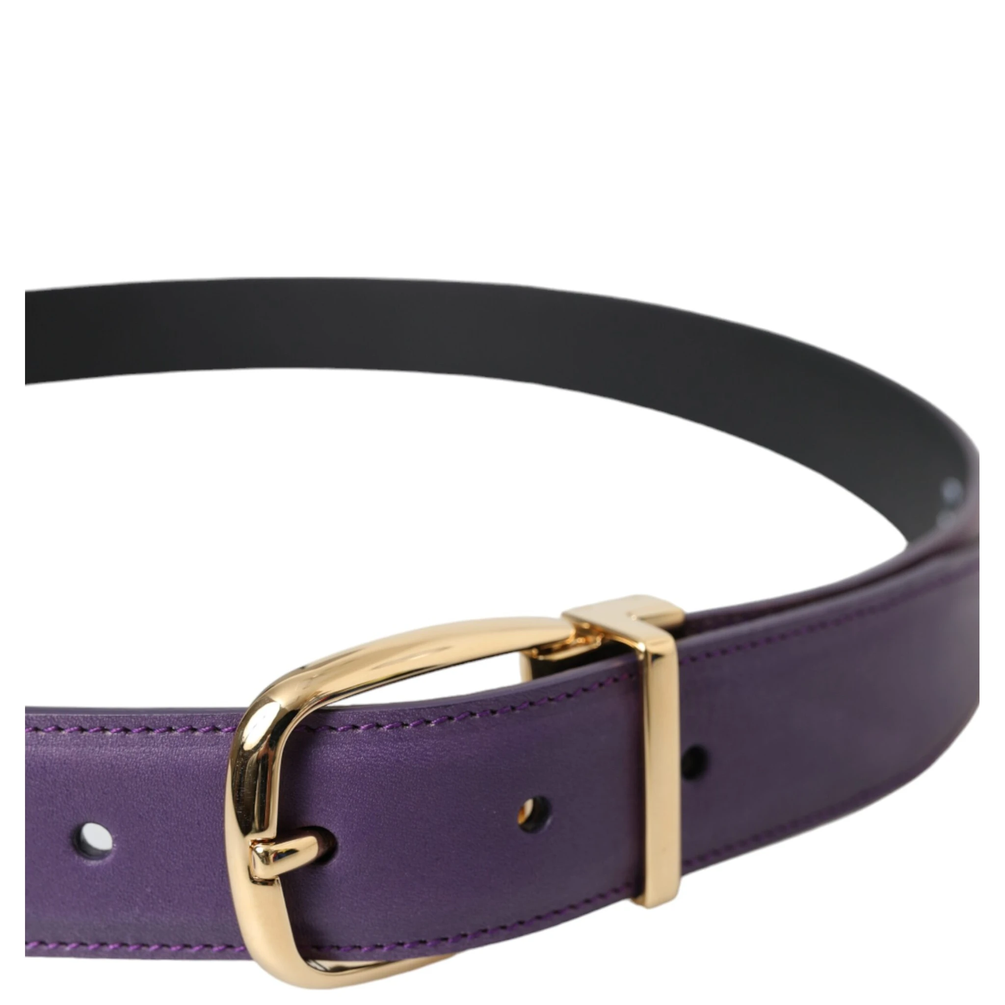 Purple Leather Gold Metal Buckle Belt Men