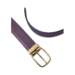 Purple Leather Gold Metal Buckle Belt Men