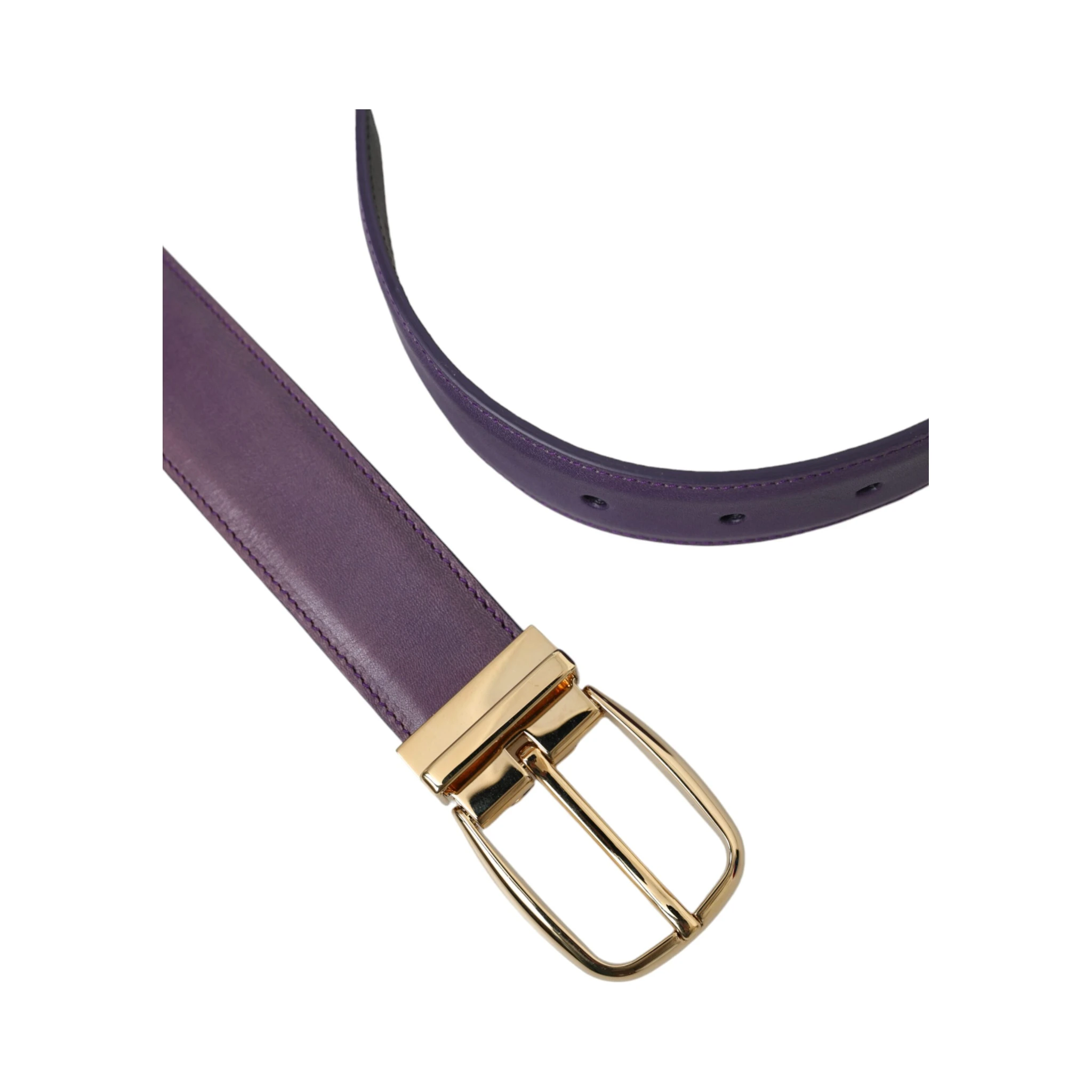 Purple Leather Gold Metal Buckle Belt Men