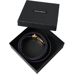 Purple Leather Gold Metal Buckle Belt Men
