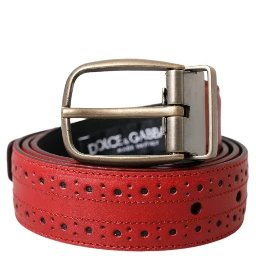 Red Perforated Leather Metal Buckle Belt Men