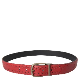 Red Perforated Leather Metal Buckle Belt Men