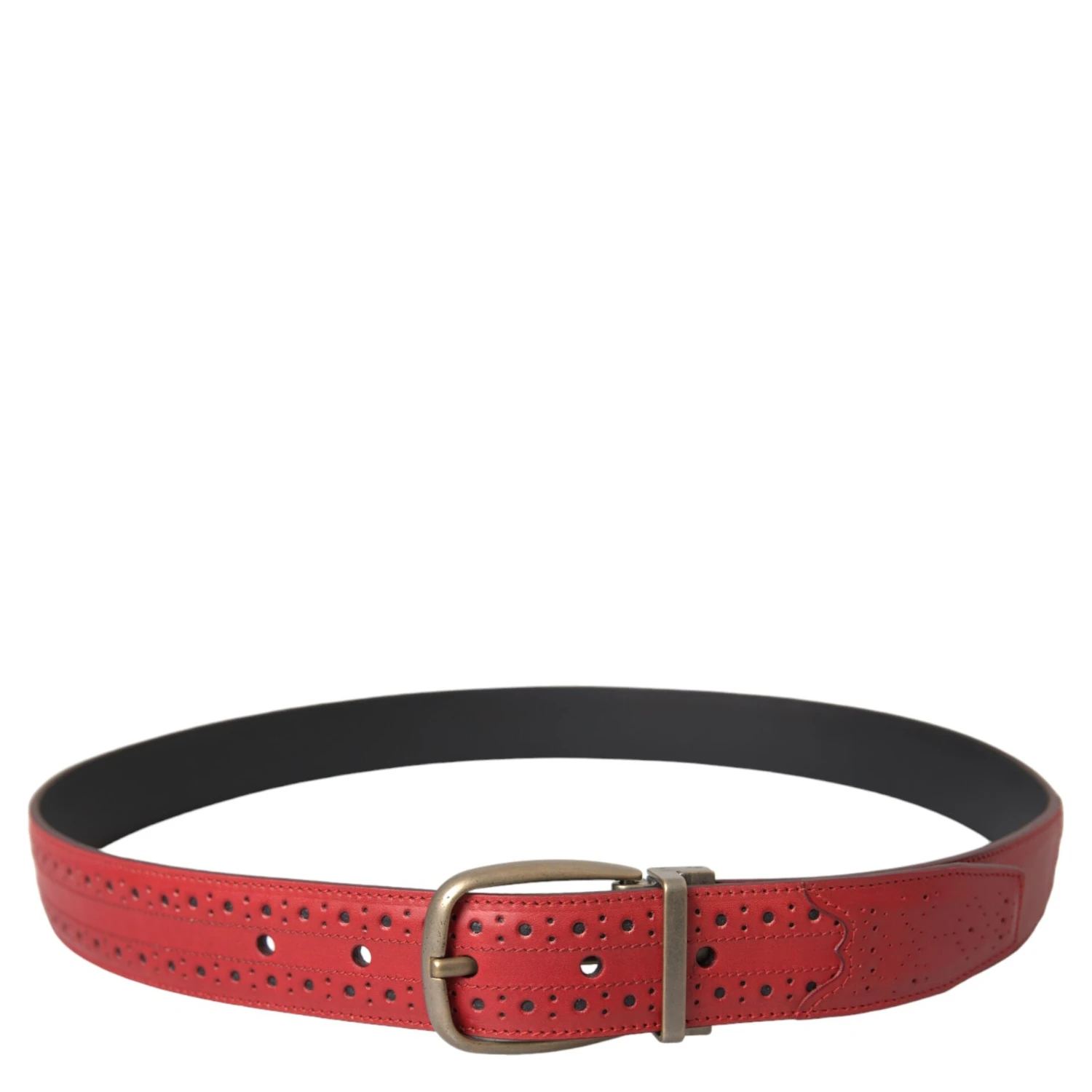 Red Perforated Leather Metal Buckle Belt Men