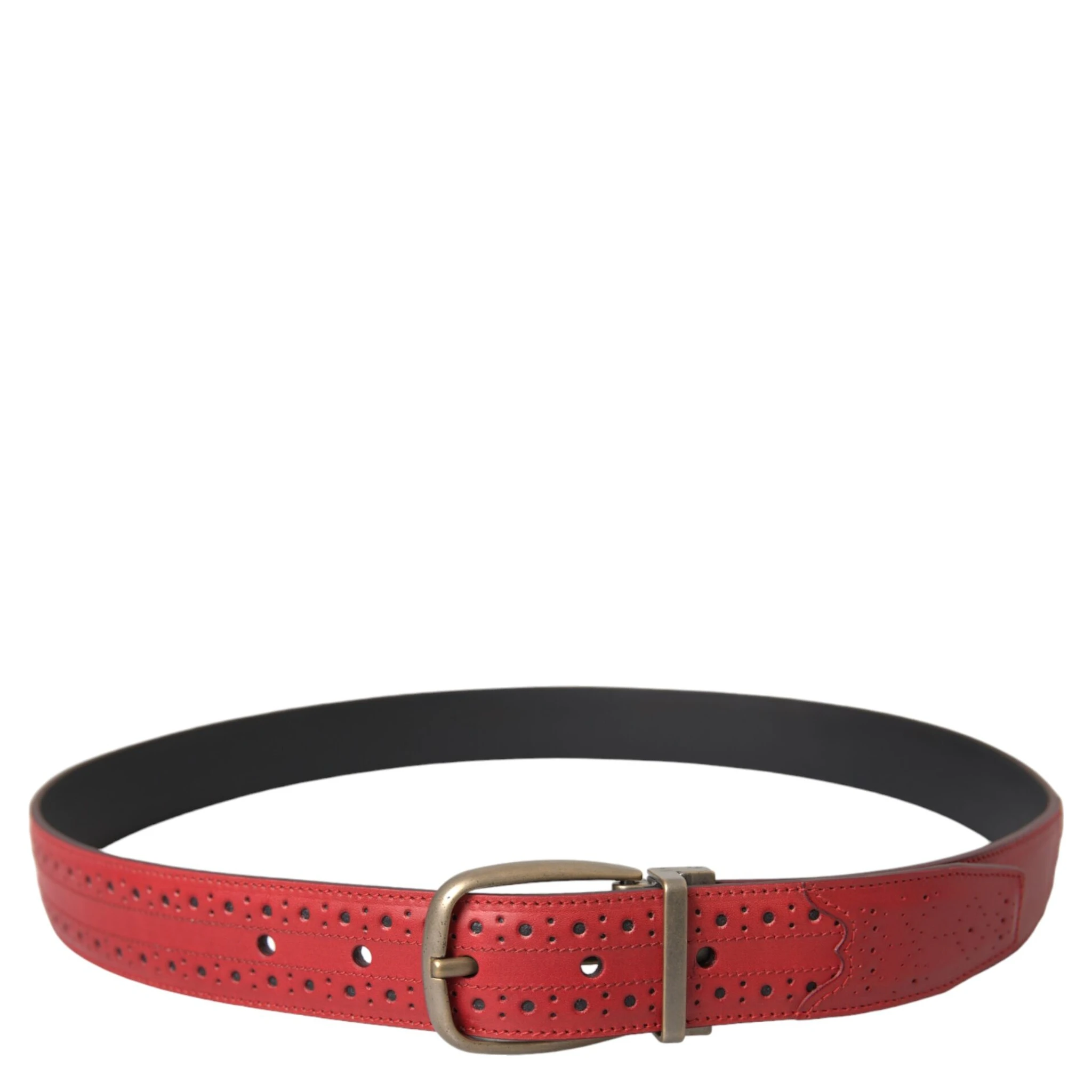 Red Perforated Leather Metal Buckle Belt Men
