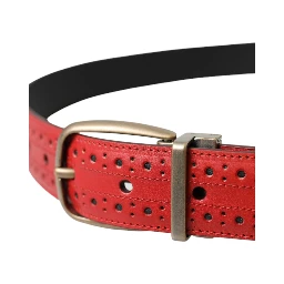Red Perforated Leather Metal Buckle Belt Men