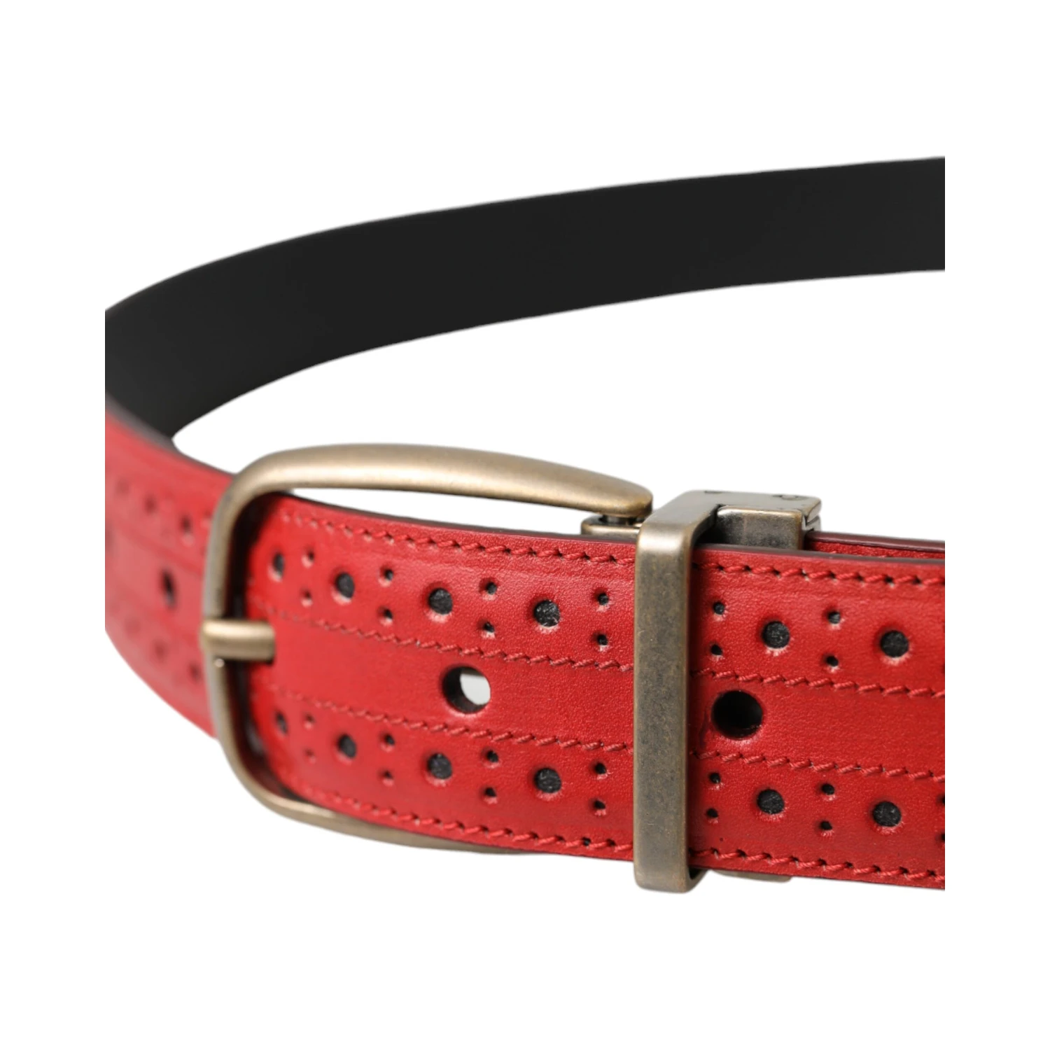 Red Perforated Leather Metal Buckle Belt Men