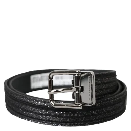 Black Jacquard Stripes Silver Metal Buckle Belt