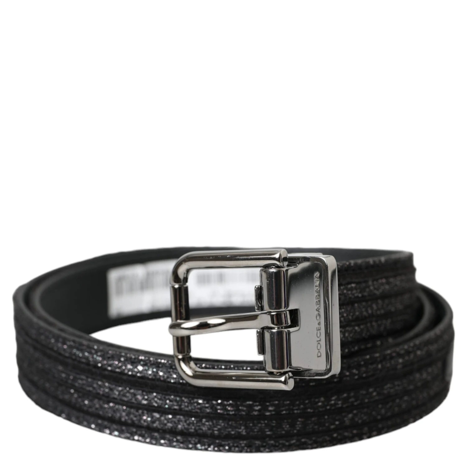 Black Jacquard Stripes Silver Metal Buckle Belt