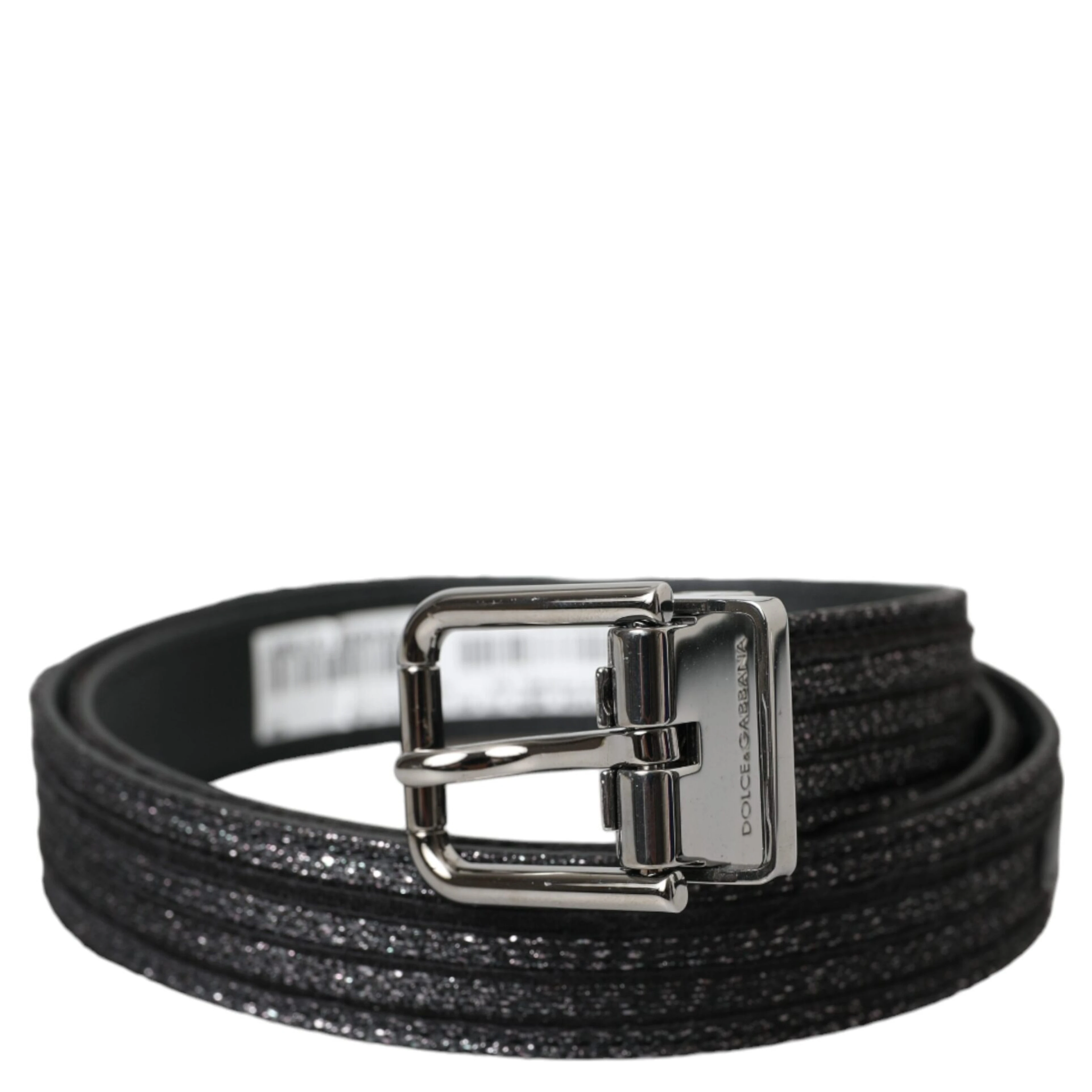 Black Jacquard Stripes Silver Metal Buckle Belt