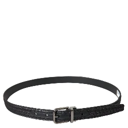 Black Jacquard Stripes Silver Metal Buckle Belt
