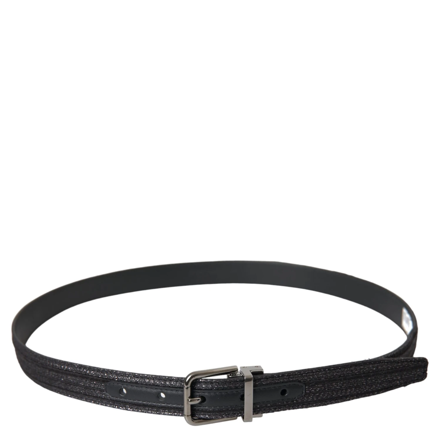 Black Jacquard Stripes Silver Metal Buckle Belt