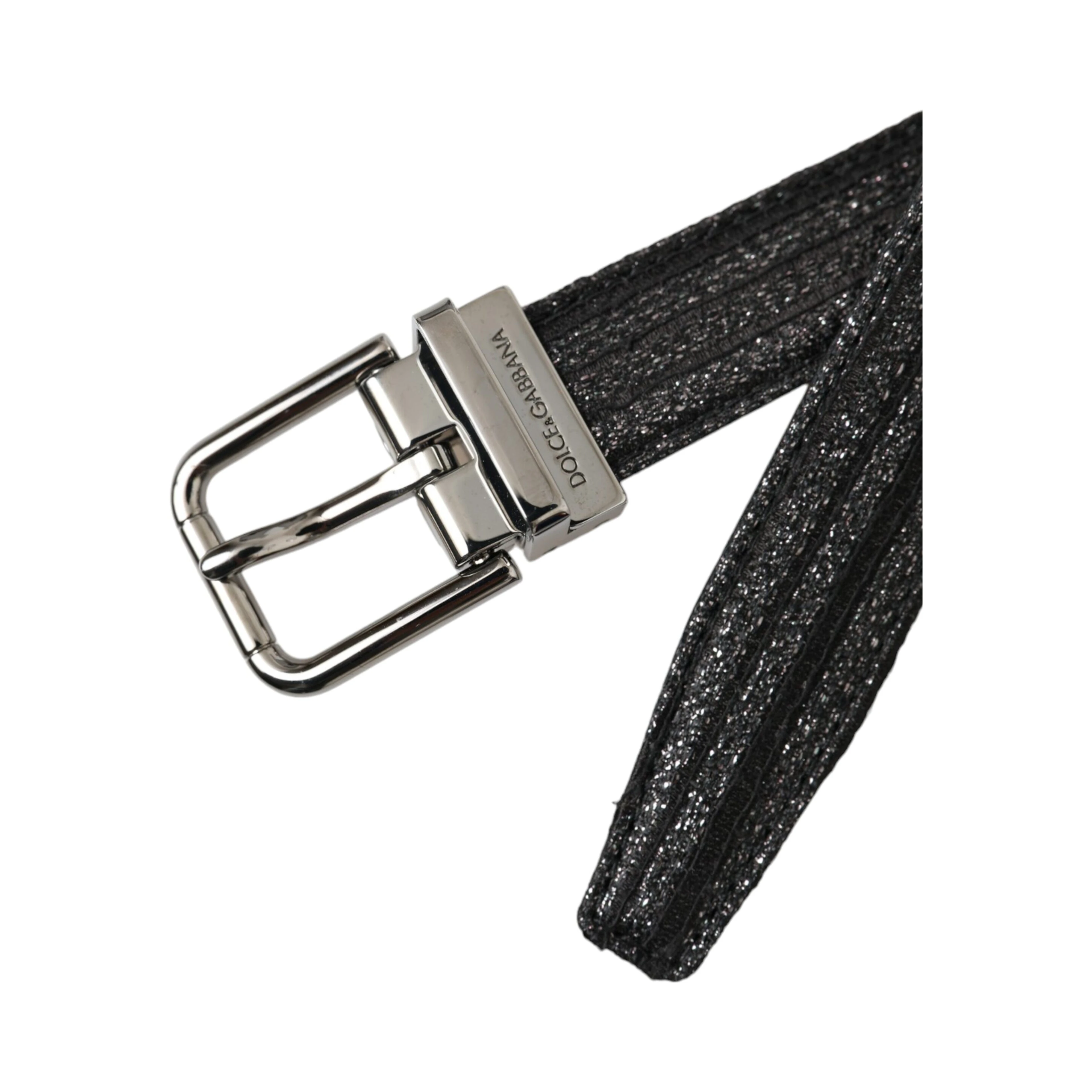 Black Jacquard Stripes Silver Metal Buckle Belt