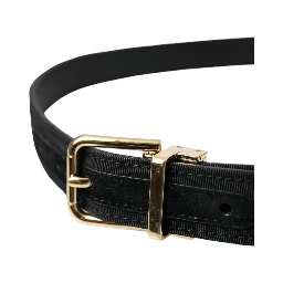 Black Gros Grain Gold Metal Buckle Belt Men