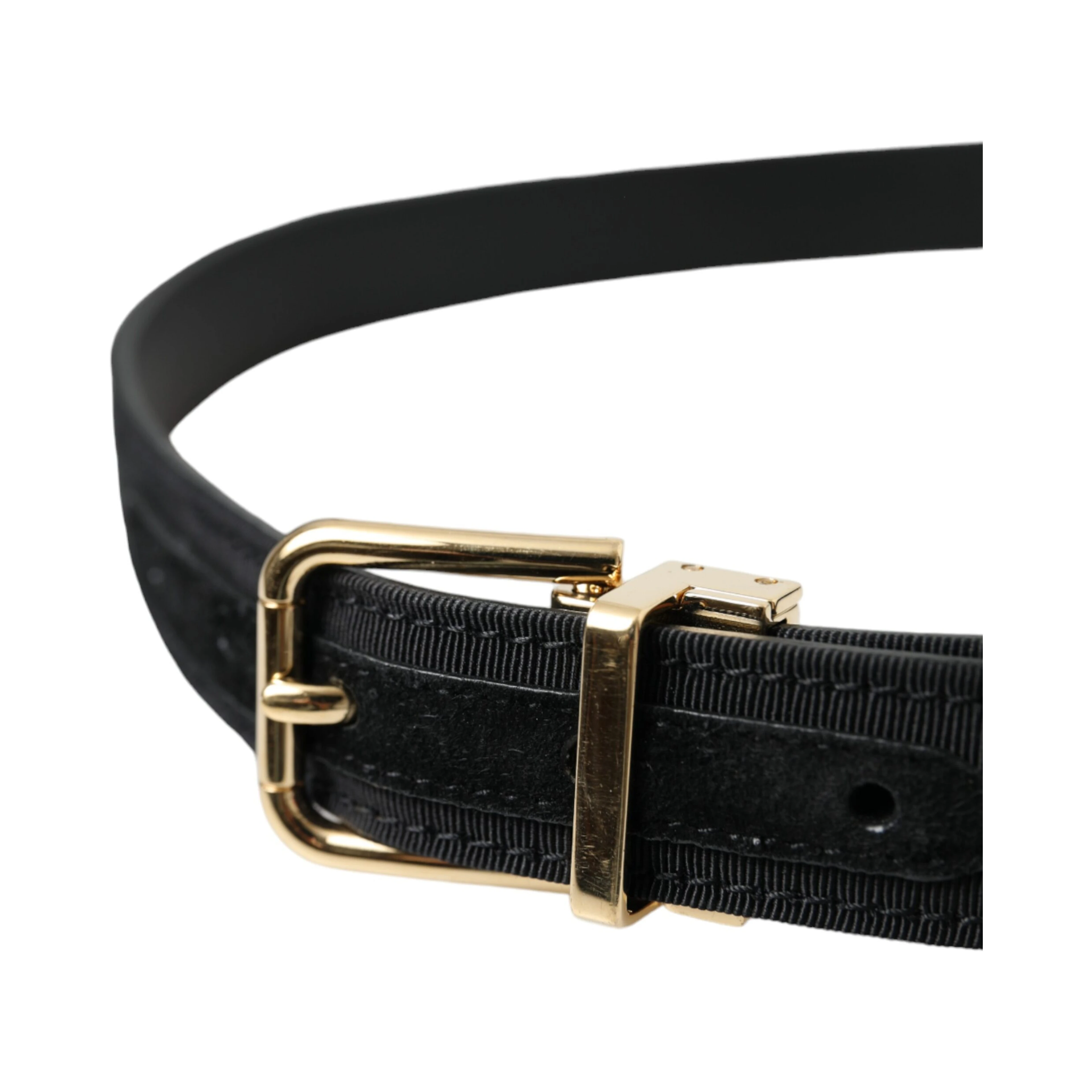 Black Gros Grain Gold Metal Buckle Belt Men