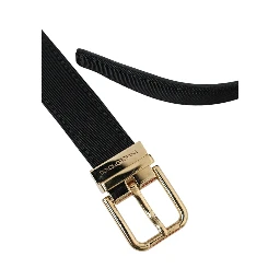 Black Gros Grain Gold Metal Buckle Belt Men