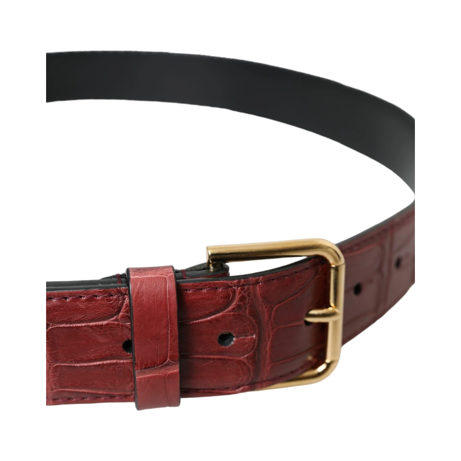 Brown Alligator Leather Studded Metal Buckle Belt