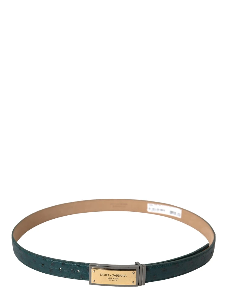 Green Leather Gold Logo Engraved Buckle Belt alternative