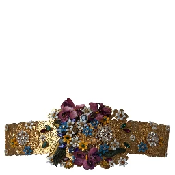 Multicolor Embellished Floral Crystal Wide Waist Belt