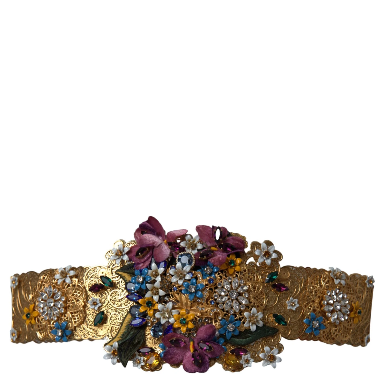 Multicolor Embellished Floral Crystal Wide Waist Belt