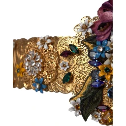 Multicolor Embellished Floral Crystal Wide Waist Belt