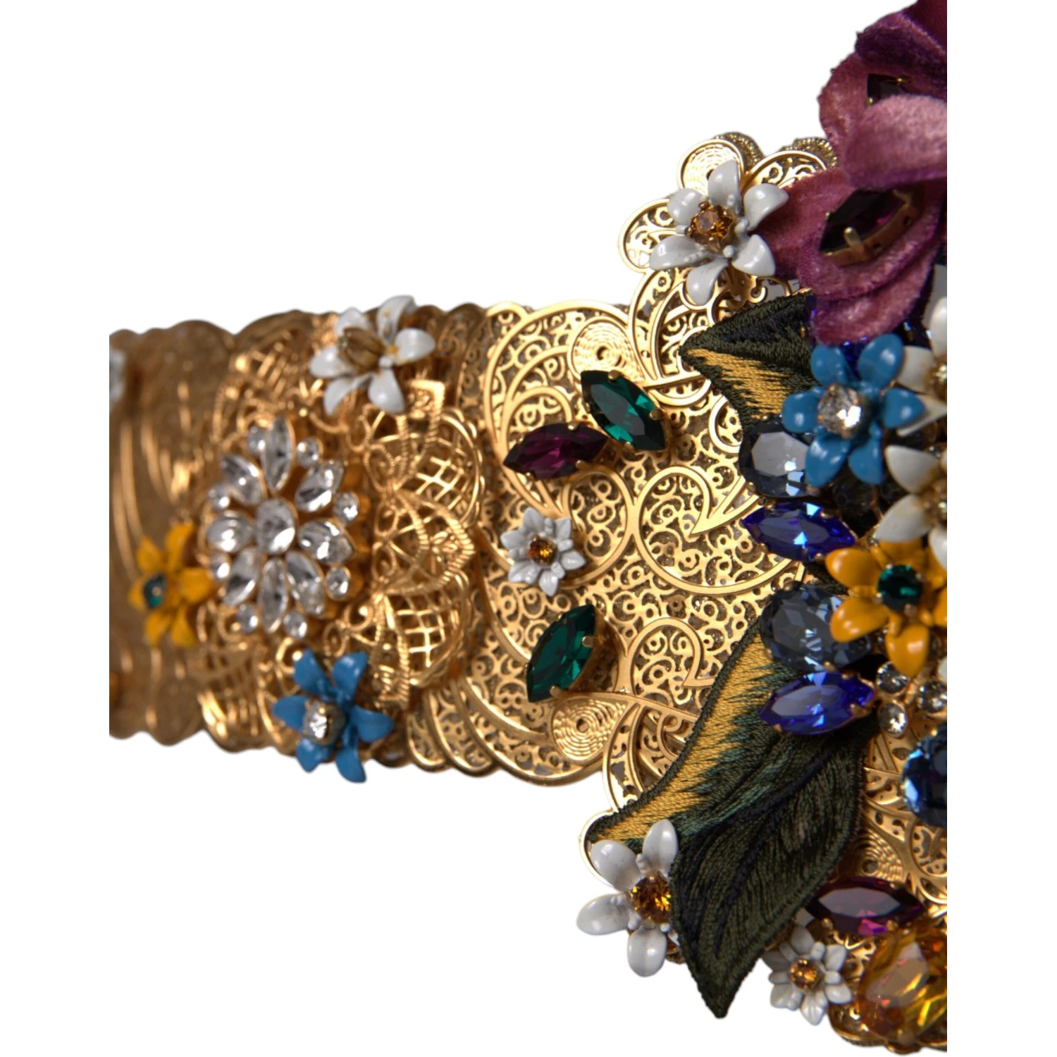 Multicolor Embellished Floral Crystal Wide Waist Belt