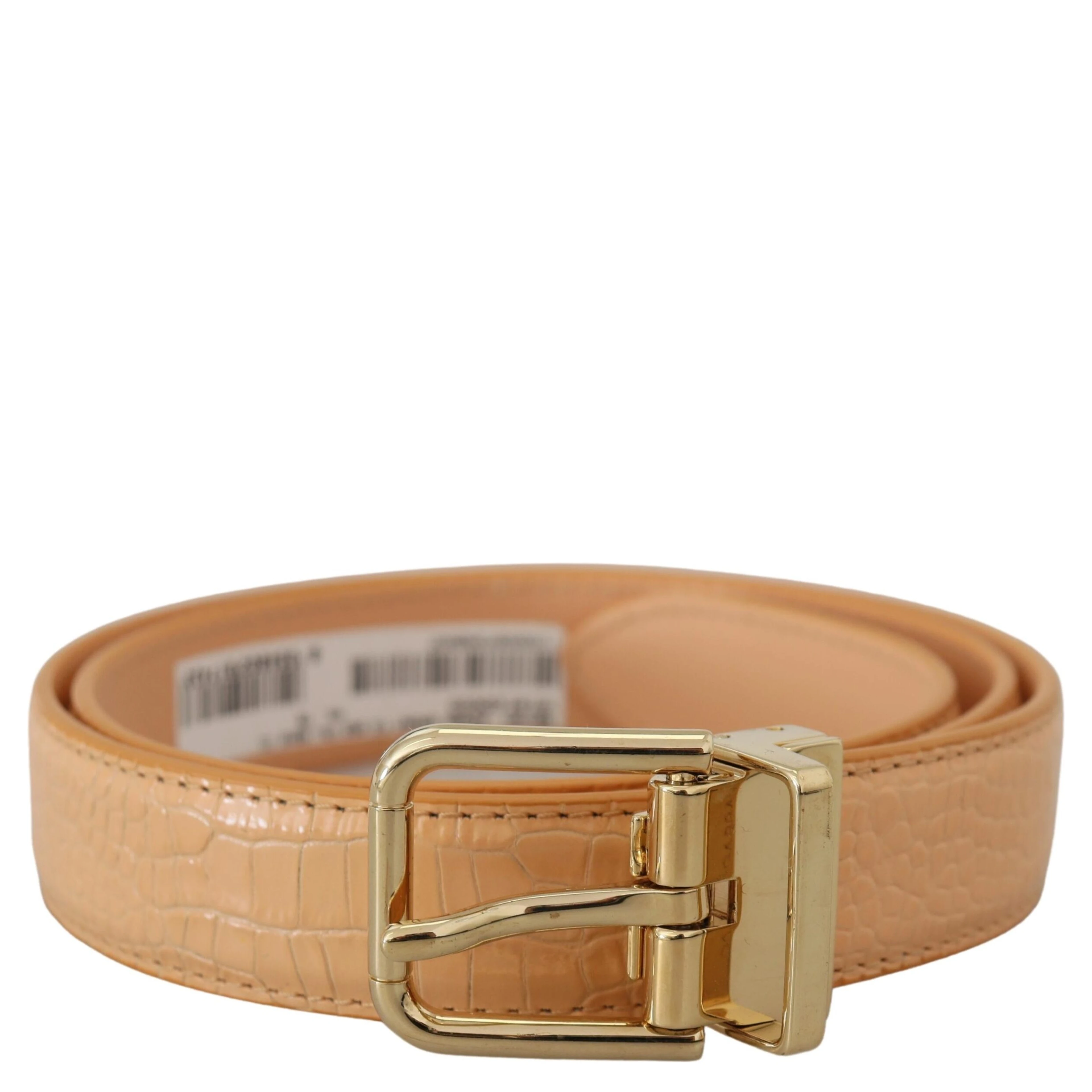 Beige Exotic Leather Gold Metal Buckle Belt