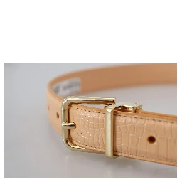 Beige Exotic Leather Gold Metal Buckle Belt