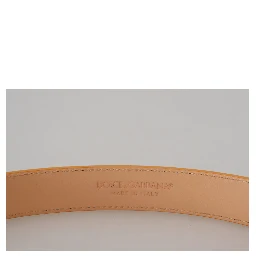 Beige Exotic Leather Gold Metal Buckle Belt