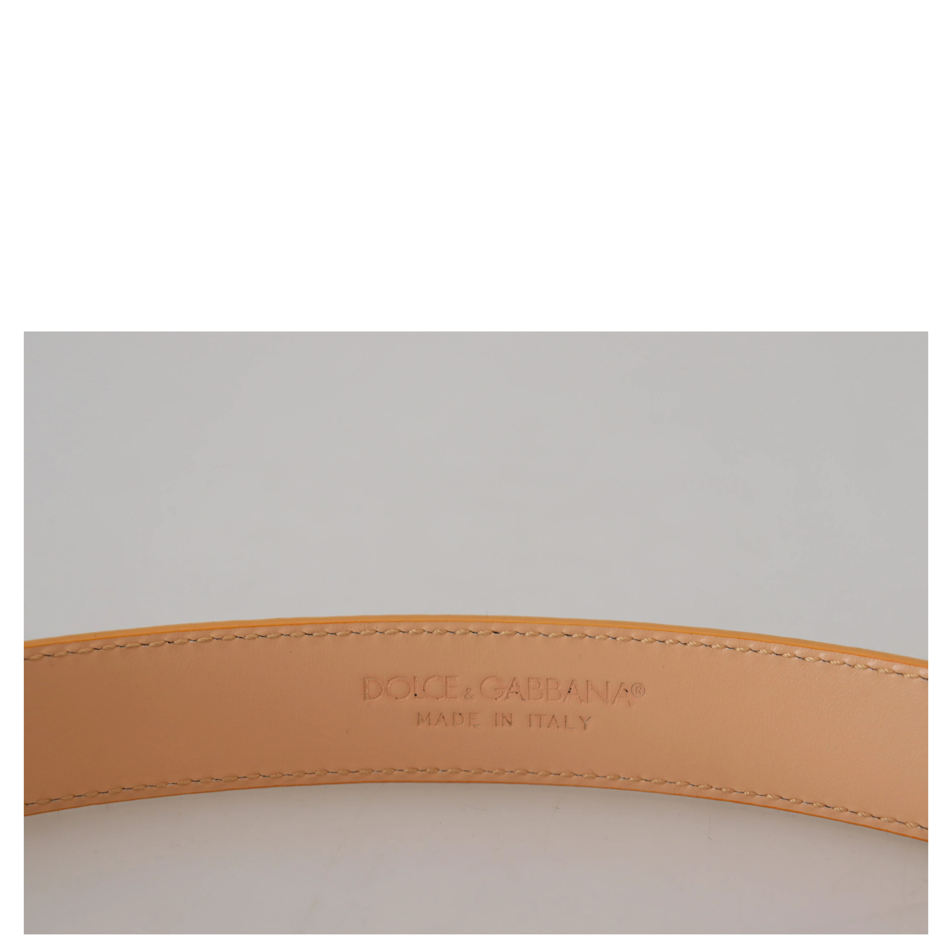 Beige Exotic Leather Gold Metal Buckle Belt