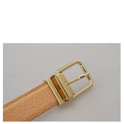 Beige Exotic Leather Gold Metal Buckle Belt
