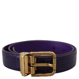 Purple Exotic Leather Gold Metal Buckle Belt